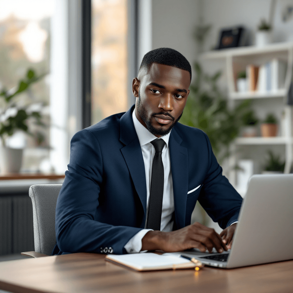 Marketing professional at desk